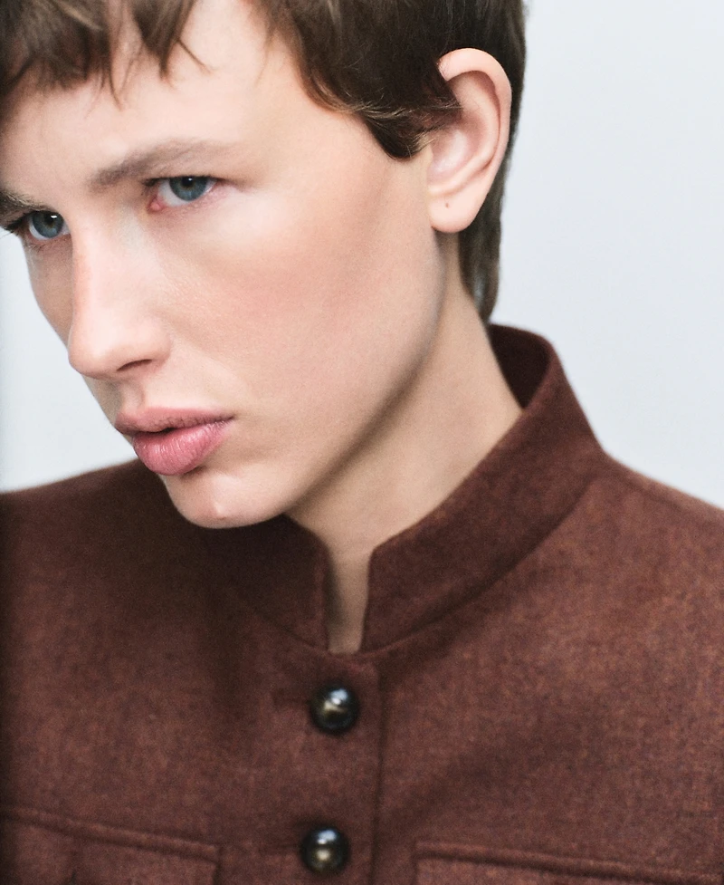 Mango Women's Band Collar And Pockets Wool Jacket