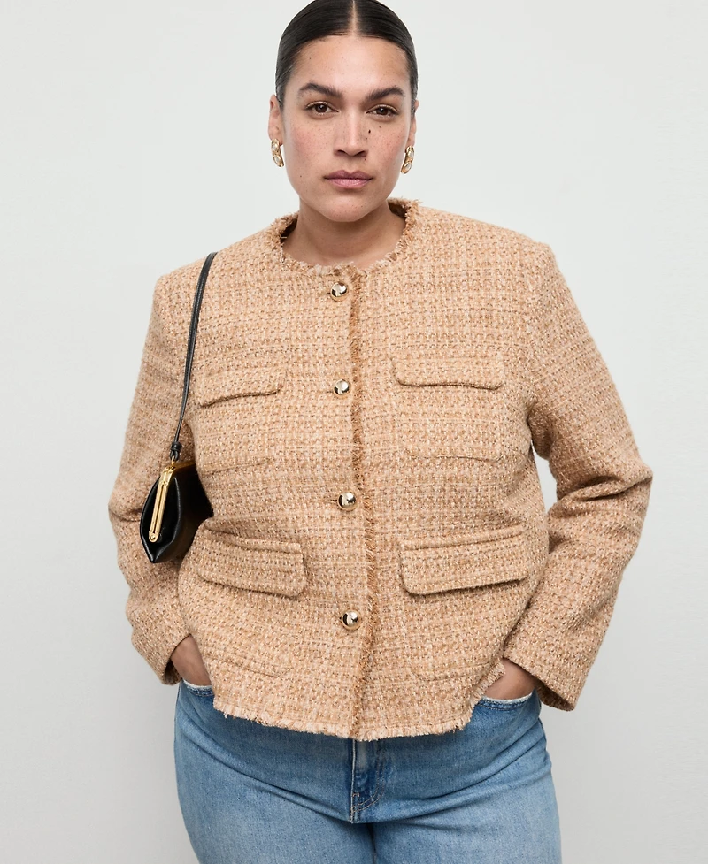Mango Women's Frayed Ends Tweed Jacket