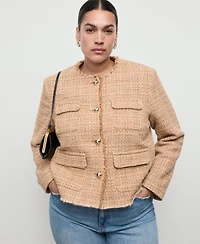 Mango Women's Frayed Ends Tweed Jacket