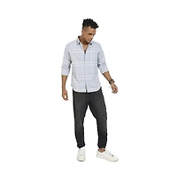 Campus Sutra Men's Light Grey Contrast Tartan Plaid Shirt.