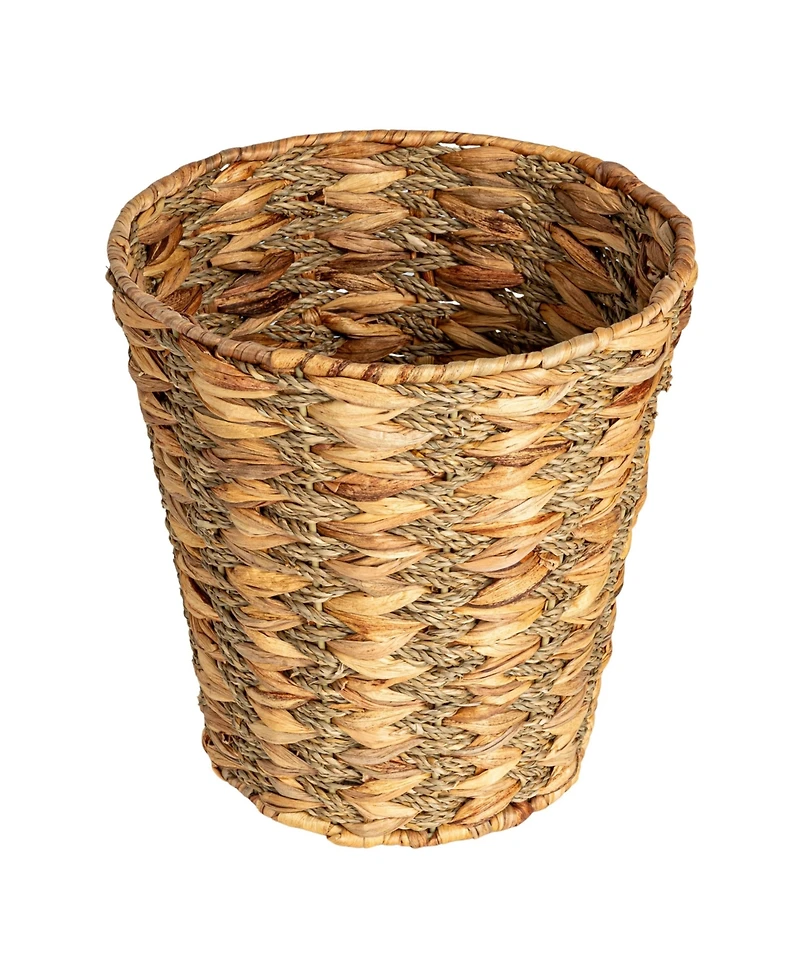 Household Essentials Water Hyacinth and Seagrass Round Waste Basket, Natural
