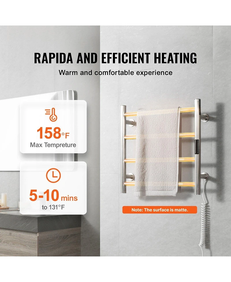 Ecooso 4 Bars Towel Warmer Rack, Wall Mounted Heated Towel Rack for Bathroom