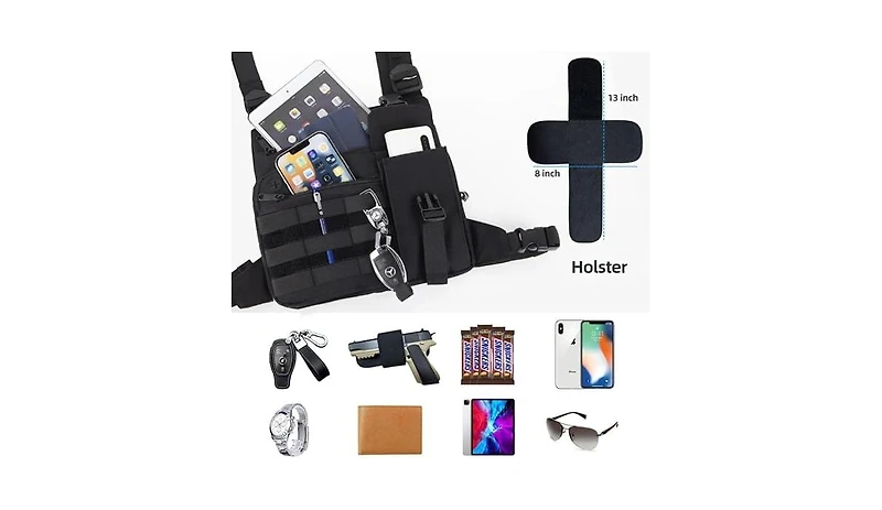 Batfox Tactical Chest Pack with Holster: Lightweight Water-Resistant Running Bag for Outdoor Sports & Hiking Edc - Men & Women (Shadow Black)