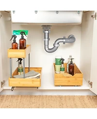 Household Essentials Glidez Pull-Out Storage Organizer, 2 -Tier Design, Natural and Chrome