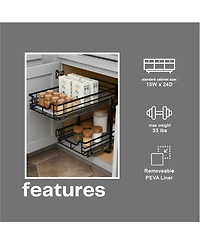 Household Essentials Glidez Multipurpose Steel Pull-Out Storage Organizer, 2-Tier Dual-Slide Design, Black
