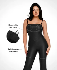 Popilush Women's Faux Leather Corset Bodice Slimming Jumpsuit