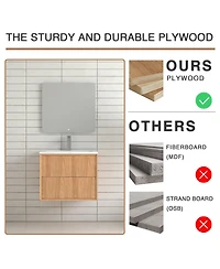 Boyel Living 24'' Floating Bathroom Vanity Set, Wall Mounted Solid Wood Bathroom Cabinet with 2 Storage Drawers,White Resin Integrated Basin