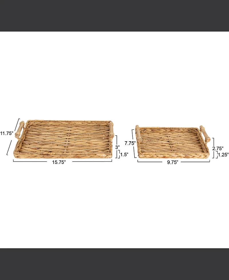Household Essentials Handwoven Seagrass Rectangular Tray Set with Wood Handles, Natural, Set of 2