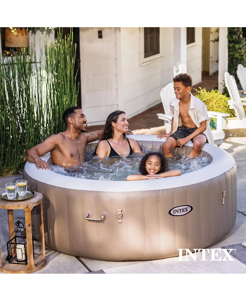 Intex PureSpa 4 Person Bubble Massage Inflatable Hot Tub Spa Set, Sahara Tan