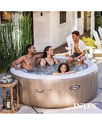 Intex PureSpa 4 Person Bubble Massage Inflatable Hot Tub Spa Set, Sahara Tan