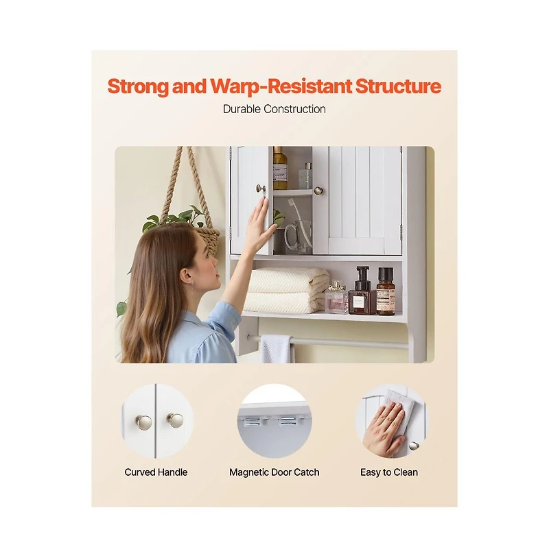 Slickblue Bathroom Wall Cabinet with Towel Bar and Double Doors