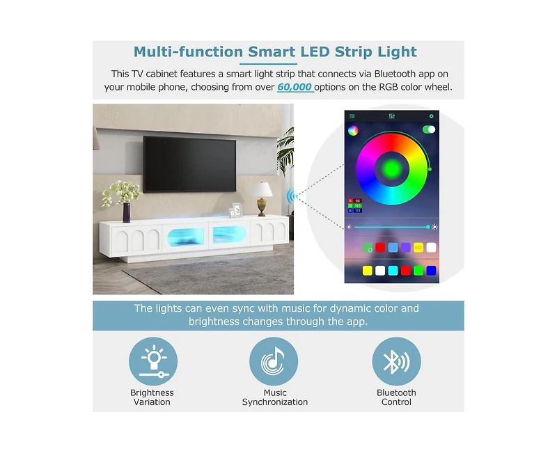 Storage Cabinet Tv Stand with Fluted tempered Glass Doors