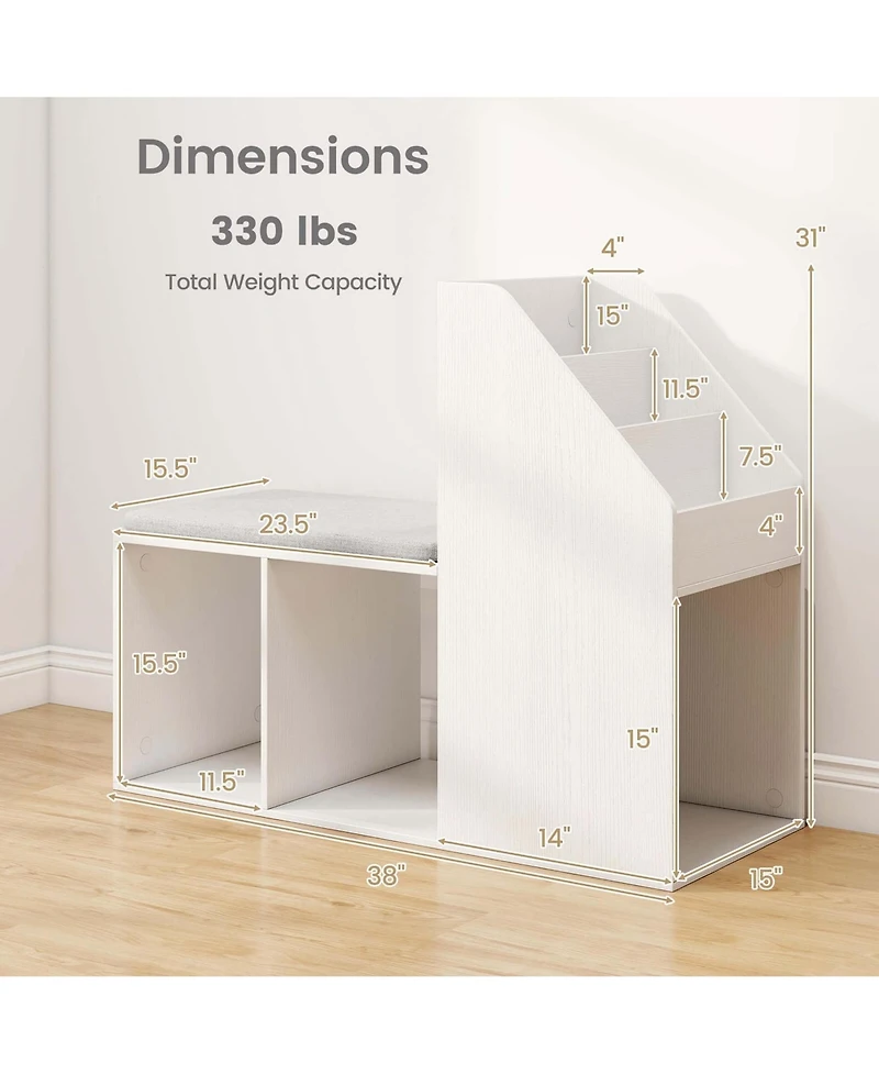 Costway Shoe Storage Bench with Removable Seat Cushion 3 Side Storage Compartments