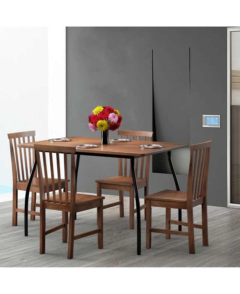 Costway Dining Chair Kitchen Spindle Back Side Chair with Solid Wooden Leg