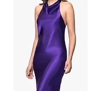 Betsy & Adam Women's Halter-Neck Sleeveless Satin Gown