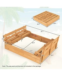 Skonyon Kids Wooden Sandbox with 2 Foldable Bench Seats