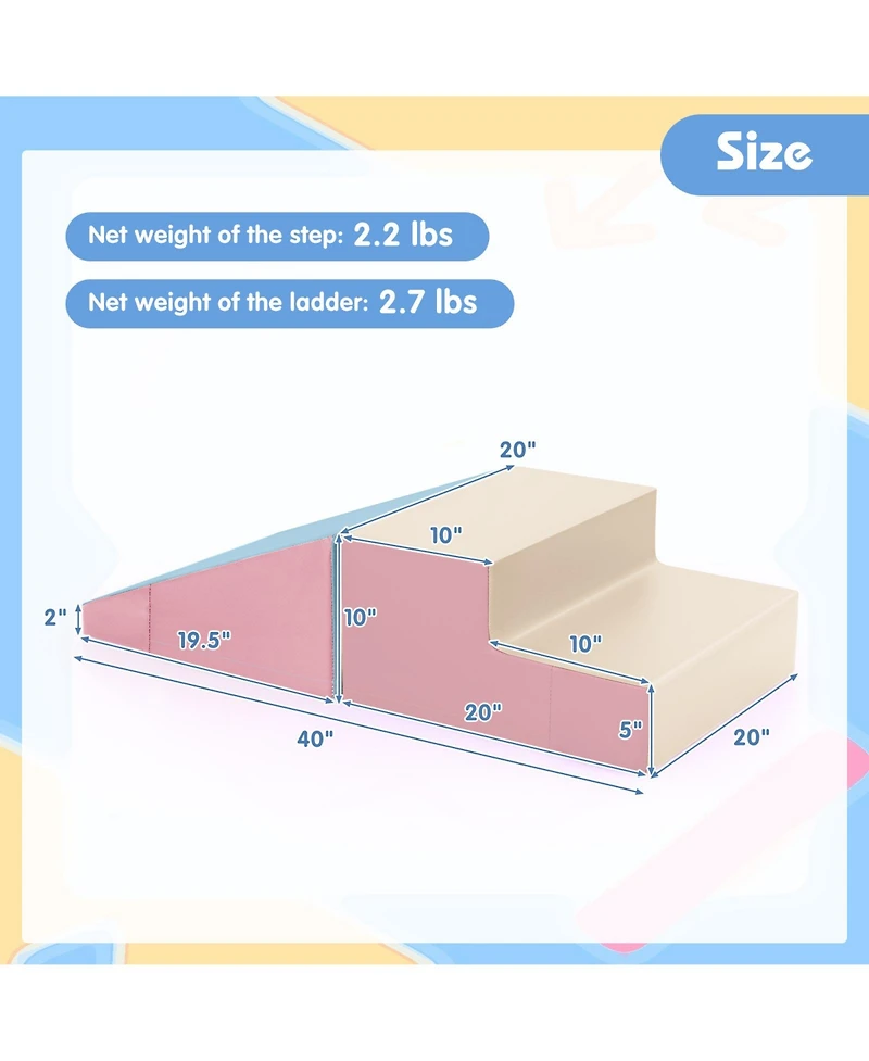 Skonyon 2-Piece Step and Slide Climber for Infants and Toddlers Baby Soft Play Set Foam Blocks-Pink & blue