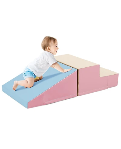 Skonyon 2-Piece Step and Slide Climber for Infants and Toddlers Baby Soft Play Set Foam Blocks-Pink & blue