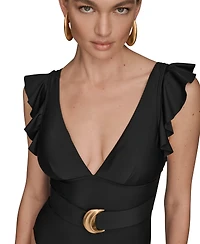 Donna Karan Women's Belted Flutter-Sleeve One-Piece Swimsuit