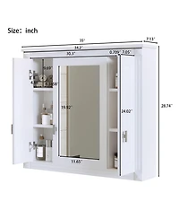 Airsurfer Bathroom Wall Cabinet with Mirror Wall Mounted Medicine Cabinet with 4 Shelves Mirrored Door Storage Cabinet for Small Spaces White