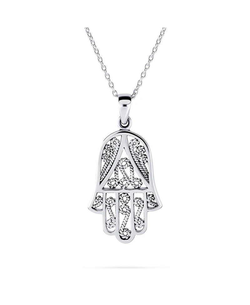 Bling Jewelry Set of 2 Yoga Delicate Filigree Swirl Amulet Talisman Fatima Hand Of God Hamsa Pendant Necklace Sterling Silver