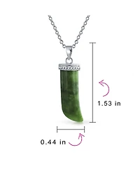 Bling Jewelry Italian Horn Green Narutal Jade Pendant Necklace and Tube Hoop Earrings Jewelry Set Sterling Silver