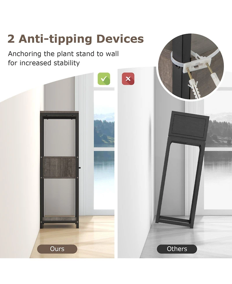 Sugift 3 Tier Tall Metal Plant Stand with Drawer for Balcony Office 12" x 12" x 36"