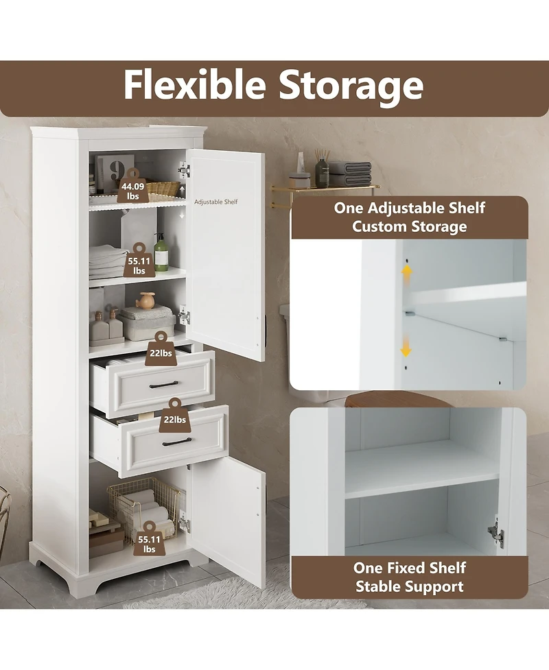 Airsurfer 71 Inch Freestanding Bathroom Cabinet with Drawers Space Saving Storage Cabinet with Adjustable and Fixed Shelves