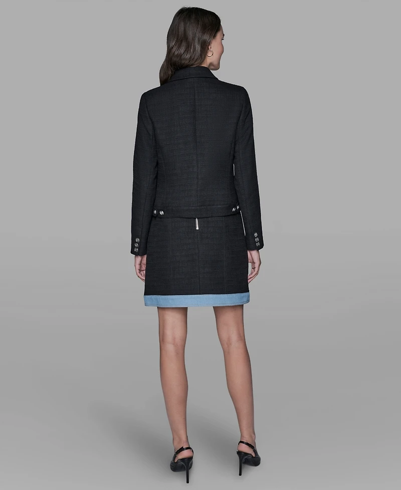 Karl Lagerfeld Paris Women's Tweed and Denim Long-Sleeve Blazer