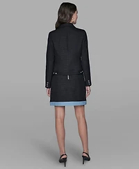 Karl Lagerfeld Paris Women's Tweed and Denim Long-Sleeve Blazer