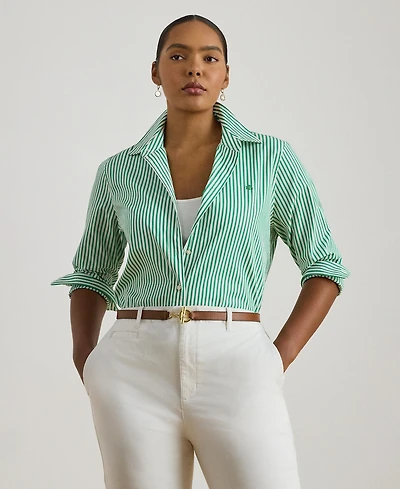 Lauren Ralph Plus Classic-Fit Striped Broadcloth Shirt