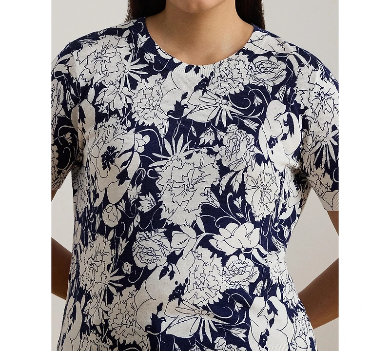 Lauren Ralph Plus Floral Short-Sleeve Sweater