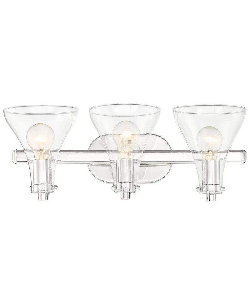 Possini Euro Design Sorren Industrial Modern Wall Light Polished Chrome Silver Hardwired 20.5" 3-Light Fixture Curving Clear Glass Shade for Bedroom B