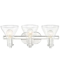 Possini Euro Design Sorren Industrial Modern Wall Light Polished Chrome Silver Hardwired 20.5" 3-Light Fixture Curving Clear Glass Shade for Bedroom B