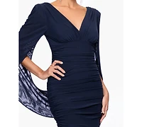 Betsy & Adam Women's Mesh Cape V-Neck Gown Dress