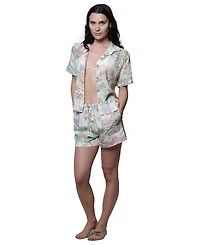 J Valdi Women's Short-Sleeve Buton-Down Swim Shirt