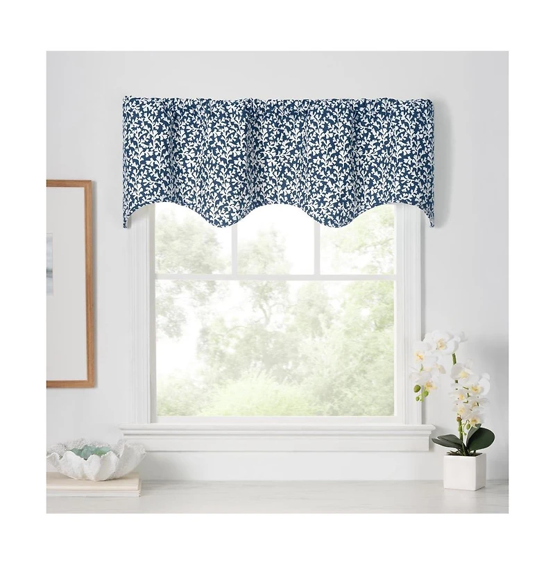 Ellis Curtain Sea Tumble 3" Rod Pocket 100% Cotton Machine Wash and Dry Scallop Valance Lined 50" x 16" Navy