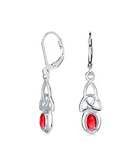 Bling Jewelry Set of 2 Love Knot Oval Bezel Set Natural Topaz & Red Glass Dangle Earrings