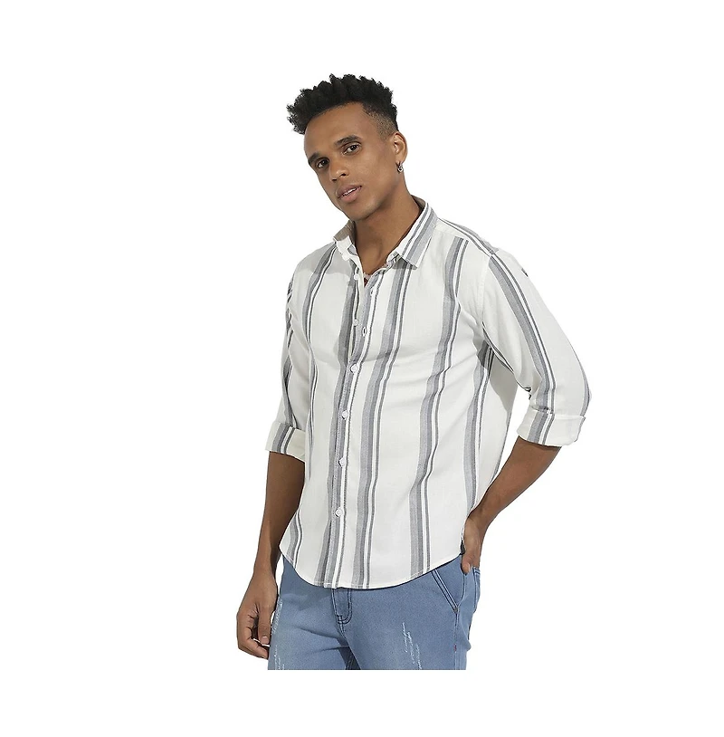 Campus Sutra Men's White & Dark Grey Barcode Striped Shirt