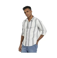 Campus Sutra Men's White & Dark Grey Barcode Striped Shirt