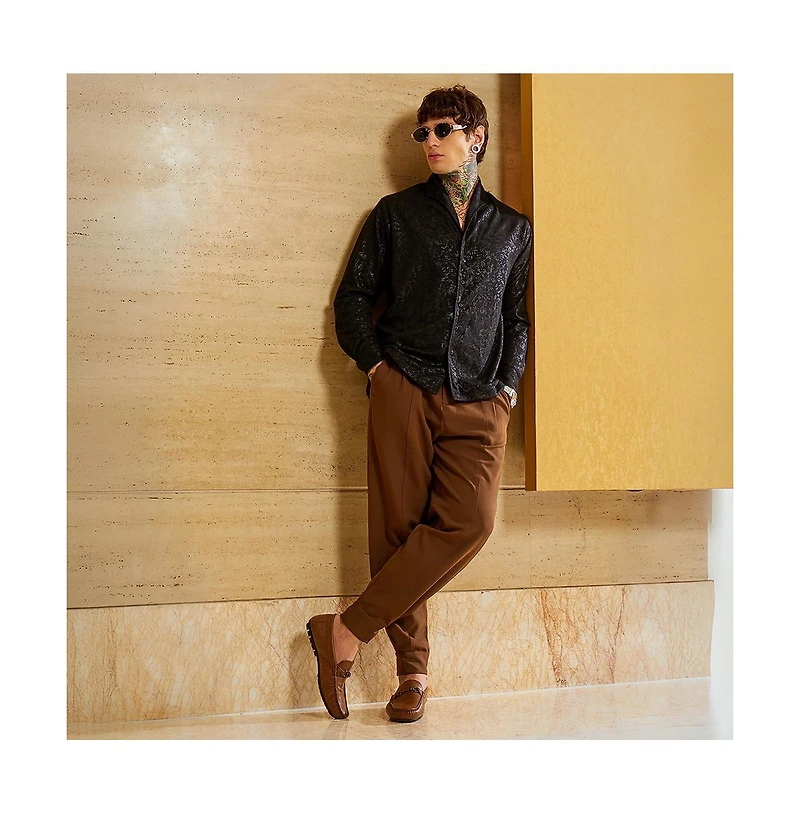 Campus Sutra Men's Onyx Black Corroded-Tactile Shirt