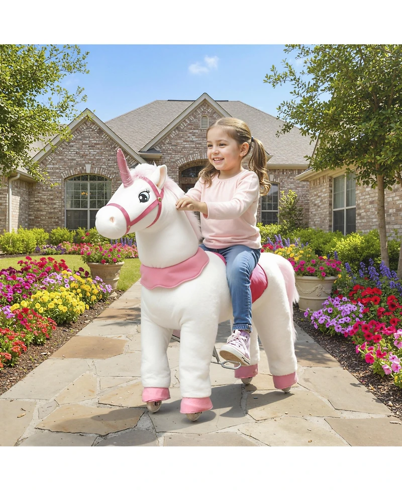 Qaba Ride on Unicorn Toy, Plush Baby Rocking Horse for Kids 4-7 Years