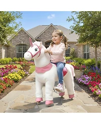 Qaba Ride on Unicorn Toy, Plush Baby Rocking Horse for Kids 4-7 Years