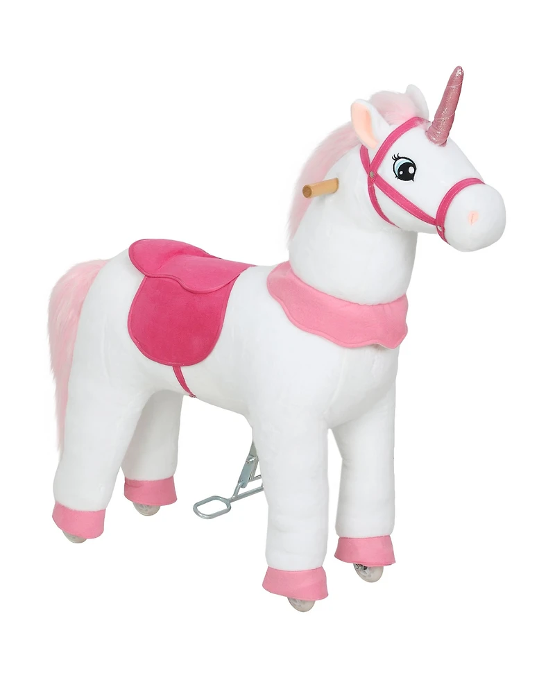 Qaba Ride on Unicorn Toy, Plush Baby Rocking Horse for Kids 4-7 Years