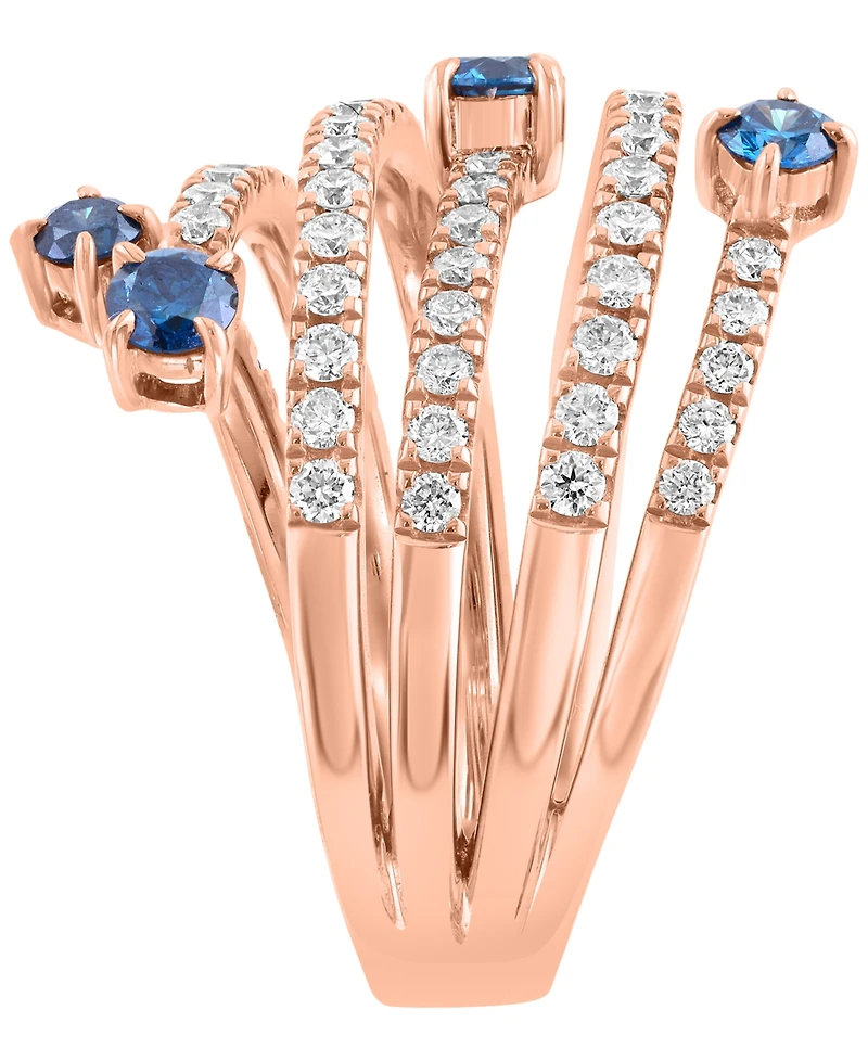 Effy Collection White and Blue Diamond (1-1/6 ct. t.w.) Ring in 14k Rose Gold