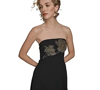 Donna Karan New York Women's Strapless Floral Hot Fix Maxi Dress