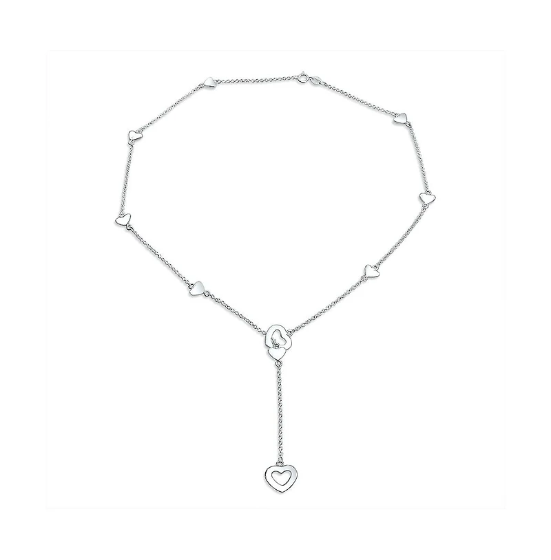Bling Jewelry Heart Long Lariat Pendant Necklace & Endless Tube Mini Hoop Earrings Jewelry Set Sterling Silver