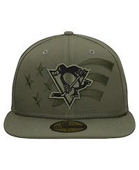 New Era Men's Olive Pittsburgh Penguins Military Appreciation Flag 59FIFTY Fitted Hat