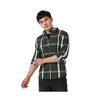 Campus Sutra Men's Tartan Plaid Dark Green Shirt.