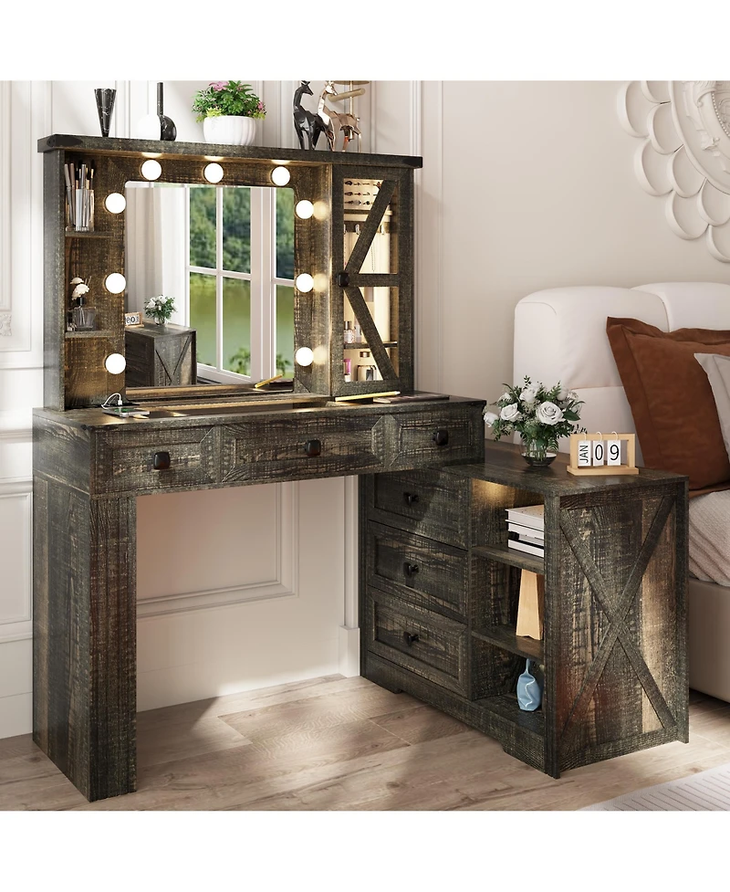 Vlsrka Vanity Makeup Desk with Mirror and Lights